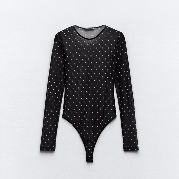 Printed tulle black and white polka dot body suit - Picture 1 of 1